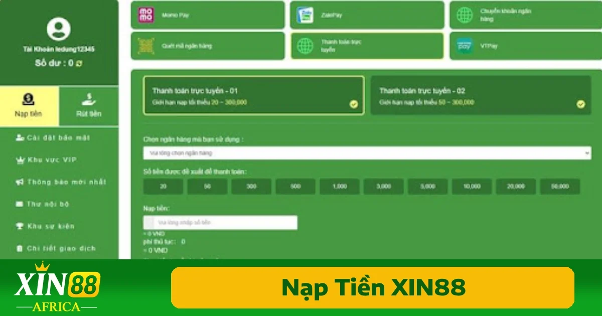 Nạp tiền Xin88 là bước đầu tiên và quan trọng nhất để bạn có thể bắt đầu trải nghiệm các dịch vụ cá cược, casino trực tuyến hoặc đặt cược thể thao tại nền tảng này.